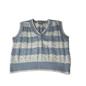 MAJOR Label Group Cable Knit Sweater Vest Blue White Striped Sleeveless, Medium